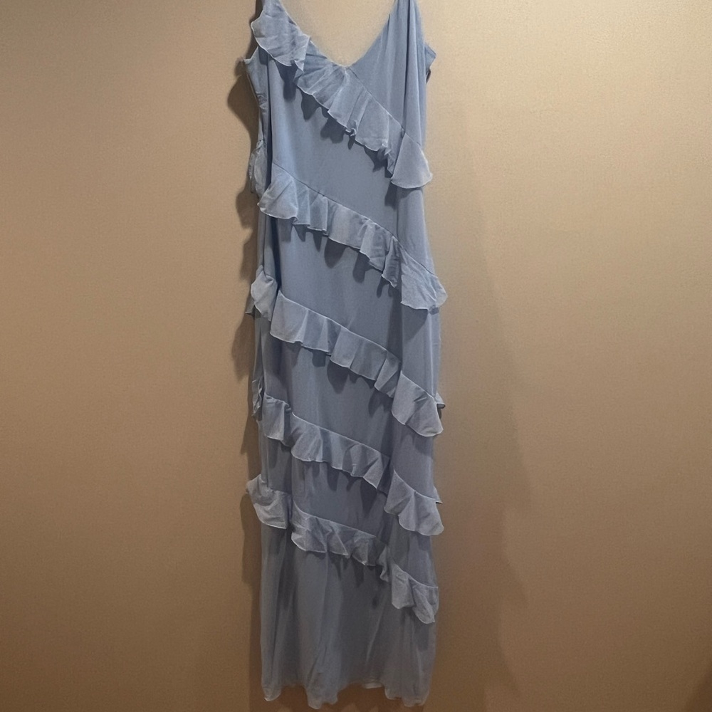Elegant Blue Ruffled Women's Dress